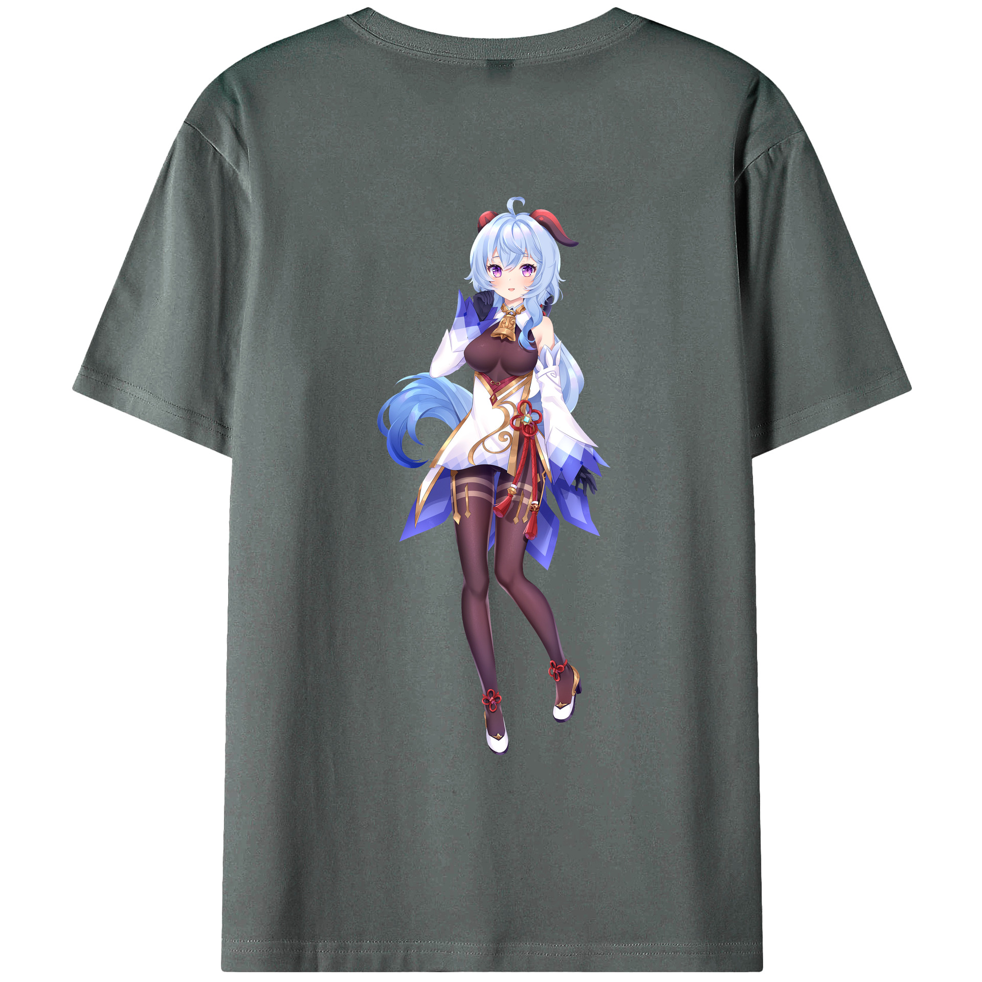 げんし神 甘雨 かんう genshin Ganyu 綿100％ メンズ半袖Tシャツ（バックプリント） 通気性